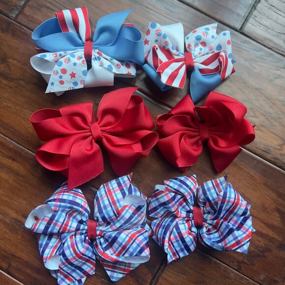 BuggaBooBows Double Stack Octopus Style 6" Patriotic Bundle Plaid Novelty Red - Picture 2 of 4